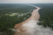 Picture taken with drone of the Iguassu Waterfalls during the second biggest flood in history - Iguassu National Park  - Puerto Iguazu city - Misiones province - Argentina