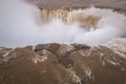 Picture taken with drone of the Devils Throat viewpoint destroyed by the second biggest flood in the history of Iguazu Falls - Iguassu National Park  - Foz do Iguacu city - Parana state (PR) - Brazil