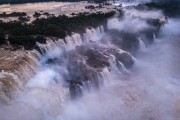 Picture taken with drone of waterfalls in Iguaçu National Park during the second biggest flood in history - Border between Brazil and Argentina - Foz do Iguacu city - Parana state (PR) - Brazil
