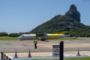 Airplane on the runway at Governador Carlos Wilson Airport - Fernando de Noronha Environmental Protection Area - Fernando de Noronha city - Pernambuco state (PE) - Brazil