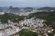 Picture taken with drone of residential buildings with Sugarloaf Mountain in the background - Rio de Janeiro city - Rio de Janeiro state (RJ) - Brazil