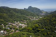 Picture taken with drone of houses in the Tijuca Forest with Pedra da Gávea in the background - Tijuca National Park - Rio de Janeiro city - Rio de Janeiro state (RJ) - Brazil