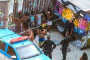 Military Police action containing a group of black and brown youths in front of Garota de Ipanema Park - Rio de Janeiro city - Rio de Janeiro state (RJ) - Brazil