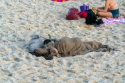 Homeless sleeping on the sand of Ipanema Beach - Rio de Janeiro city - Rio de Janeiro state (RJ) - Brazil
