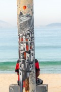Graffiti on a lamp post on Ipanema Beach - Rio de Janeiro city - Rio de Janeiro state (RJ) - Brazil