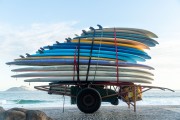 Surfboards in cargo trolley on sidewalk of Arpoador Beach - Rio de Janeiro city - Rio de Janeiro state (RJ) - Brazil