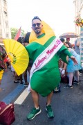 Reveler dressed as green corn with a Larissa Manoela banner during Cordao da Bola Preta carnival street troup parade  - Rio de Janeiro city - Rio de Janeiro state (RJ) - Brazil