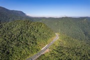 Picture taken with drone of BR-277 (Grande Estrada) - Road that connects Curitiba to the coast of Parana - Serra do Mar - Morretes city - Parana state (PR) - Brazil
