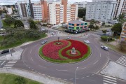 Picture taken with drone of roundabout with the Yin-Yang symbol - Largo da China - Centro Civico - Curitiba city - Parana state (PR) - Brazil