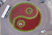 Picture taken with drone of roundabout with the Yin-Yang symbol - Largo da China - Centro Civico - Curitiba city - Parana state (PR) - Brazil
