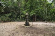 Old metal monument - Dom Pedro Augusto way, a trail adapted for the disabled in the Tijuca Forest - Rio de Janeiro city - Rio de Janeiro state (RJ) - Brazil