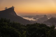 View of Christ the Redeemer - to the left - and Sugarloaf from the mirante of Vista Chinesa (Chinese View) during the sunrise - Rio de Janeiro city - Rio de Janeiro state (RJ) - Brazil