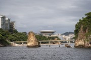 View of Niteroi Contemporary Art Museum (1996) - part of the Caminho Niemeyer (Niemeyer Way) - from Guanabara Bay - Niteroi city - Rio de Janeiro state (RJ) - Brazil