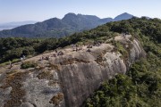 Picture taken with drone of tourists in the top of Pedra Bonita (Bonita Stone) - Tijuca National Park - Rio de Janeiro city - Rio de Janeiro state (RJ) - Brazil