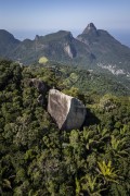 Picture taken with drone of climber at Castelos da Taquara Peak - Tijuca National Park - Rio de Janeiro city - Rio de Janeiro state (RJ) - Brazil