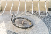 Wheel with lock from bicycle stolen while it was attached to a bicycle rack - Bicycle rack at Posto 6 on Copacabana Beach - Rio de Janeiro city - Rio de Janeiro state (RJ) - Brazil