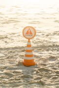 Attention signage cone on Copacabana Beach - Rio de Janeiro city - Rio de Janeiro state (RJ) - Brazil