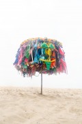 Improvised sun umbrella as a display for selling bikinis on Copacabana Beach - Rio de Janeiro city - Rio de Janeiro state (RJ) - Brazil