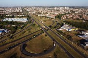 Picture taken with drone of the of the junction of the Washington Luis (above), Euclides da Cunha (below left) and Feliciano Salles Cunha (below right) highways - Mirassol city - Sao Paulo state (SP) - Brazil