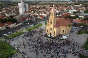 Picture taken with drone of an open mass at the Senhor Bom Jesus Mother Church - Potirendaba city - Sao Paulo state (SP) - Brazil