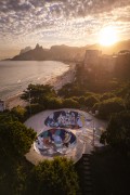 Picture taken with drone of sunset on Ipanema Beach with a skate park in the foreground - Rio de Janeiro city - Rio de Janeiro state (RJ) - Brazil