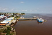 Picture taken with drone of moored boats - Parintins Port  - Parintins city - Amazonas state (AM) - Brazil