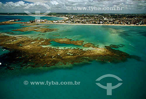  Vista aérea de Maceió com praia e recifes em primeiro plano - AL - Brasil  - Maceió - Alagoas - Brasil