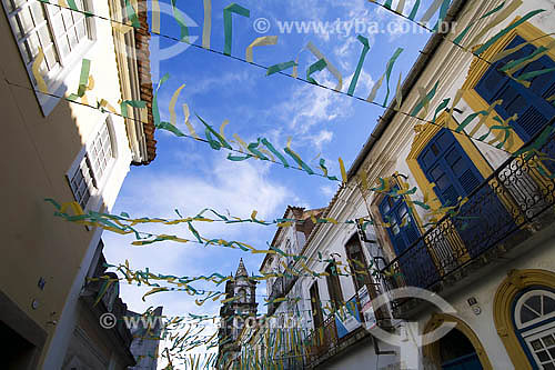  Rua decorada para Copa do Mundo de Futebol - centro de Salvador - BA - Brasil  - Salvador - Bahia - Brasil