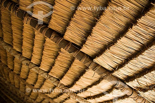  Assunto: Detalhe de teto de sape em oca da Adeia Kalapalo - Parque Indígena do Xingu  / Local:  Querência - Mato Grosso - MT  / Data: 07/2009 