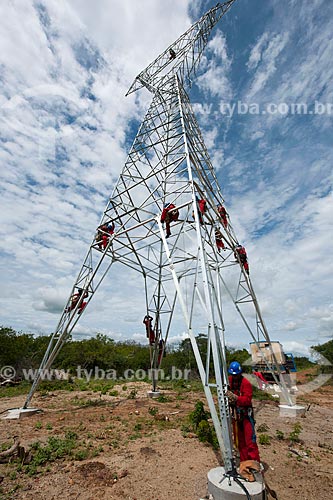  Assunto: Operários fixando torre para linha de transmissão de energia - Projeto de Integração do Rio São Francisco com as bacias hidrográficas do Nordeste Setentrional / Local: Cabrobó - Pernambuco (PE) - Brasil / Data: 05/2011 