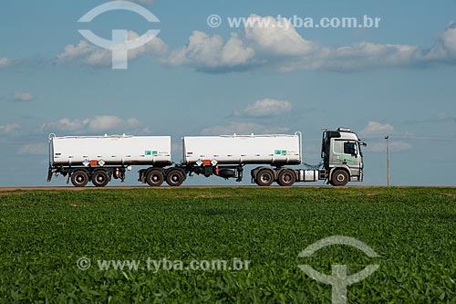  Assunto: Caminhão de combustível passando em plantação de soja - Trecho da Rodovia BR - 153  / Local: Rondonópolis - Mato Grosso (MT) - Brasil / Data: 12/2011 