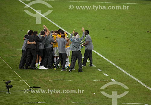  Jogadores e Comissão Técnica comemorando gol do Brasil sobre a Espanha pela final da Copa das Confederações no Maracanã  - Rio de Janeiro - Rio de Janeiro - Brasil