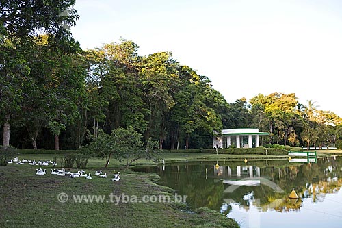  Lago de São Lourenço no Parque das Águas São Lourenço com a Fonte Vichy ao fundo  - São Lourenço - Minas Gerais (MG) - Brasil