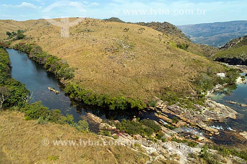  Foto feita por drone do Rio São Francisco na parte alta da Serra da Canastra  - São Roque de Minas - Minas Gerais (MG) - Brasil