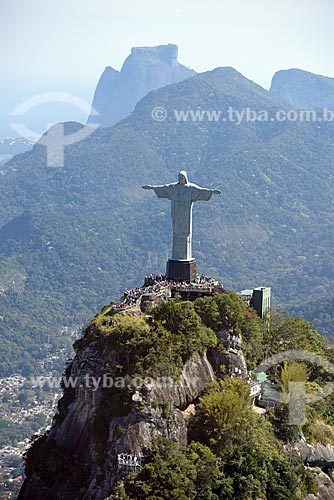  Foto aérea do Cristo Redentor com a Pedra da Gávea ao fundo  - Rio de Janeiro - Rio de Janeiro (RJ) - Brasil