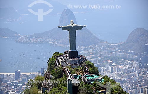  Foto aérea do Cristo Redentor com o Pão de Açúcar ao fundo  - Rio de Janeiro - Rio de Janeiro (RJ) - Brasil