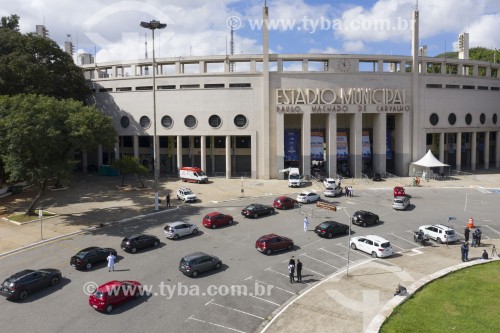 Foto feita com drone da Vacinação contra Covid 19 no Estádio do Pacaembú - Sistema drive-thru - São Paulo - São Paulo (SP) - Brasil