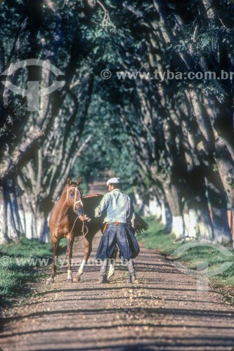 Gaúcho conduzindo cavalo - Anos 90 - Rio Grande do Sul (RS) - Brasil