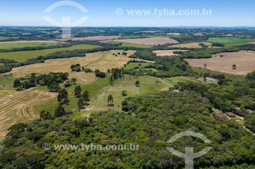 Foto feita com drone de pequenas propriedades rurais e APA da Escarpa Devoniana - Lapa - Paraná (PR) - Brasil