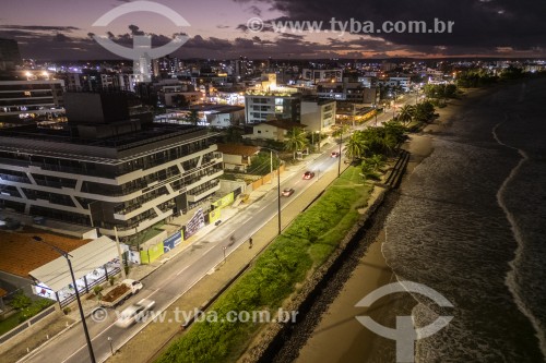 Foto feita com drone da orla da Praia do Bessa ao enterdecer - João Pessoa - Paraíba (PB) - Brasil