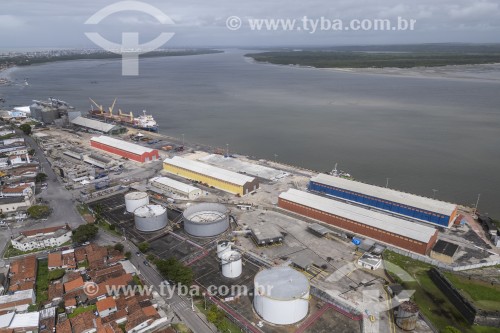 Foto feita com drone do Porto de cabedelo as margens do Rio Paraíba - Cabedelo - Paraíba (PB) - Brasil