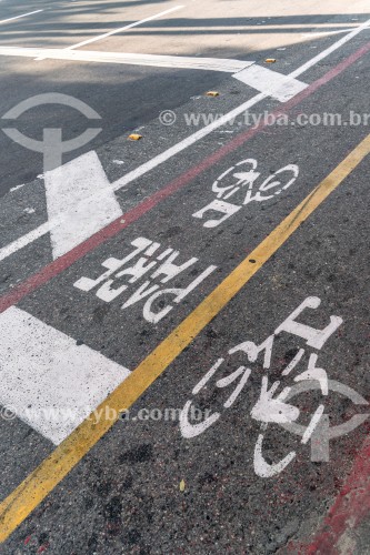 Sinalização no asfalto de ciclovia - Rua Francisco Otaviano - Rio de Janeiro - Rio de Janeiro (RJ) - Brasil