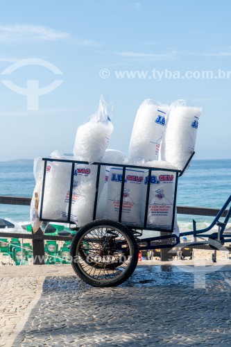 Transporte de gelo em triciclo na Praia do Arpoador - Rio de Janeiro - Rio de Janeiro (RJ) - Brasil