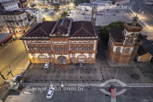 Foto feita com drone do prédio da Alfândega e Guardamoria (1906) - Manaus - Amazonas (AM) - Brasil