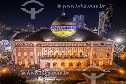 Foto feita com drone do Teatro Amazonas (1896) ao entardecer - Manaus - Amazonas (AM) - Brasil