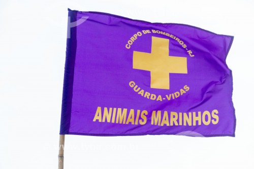 Bandeira do Corpo de Bombeiros indicadora da presença de animais marinhos durante a visita do Lobo-marinho apelidado de Joca - Rio de Janeiro - Rio de Janeiro (RJ) - Brasil