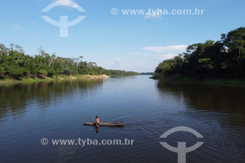 Foto feita com drone de pescador  no Paraná Tarumazinho - Manaus - Amazonas (AM) - Brasil