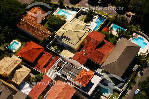  Aerial view of houses - Barra da Tijuca neighbourhood - Rio de Janeiro city - Rio de Janeiro state - Brazil 