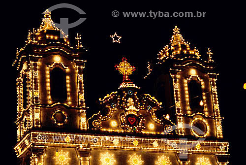  Architectural detail - Igreja do Nosso Senhor Bom Jesus do Bonfim, also known as Nosso Senhor do Bonfim Church* illuminated at night - Salvador city - Bahia state - Brazil  * The church is a National Historic Site since 06-17-1938. 