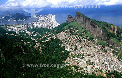  Aerial view of the Rio de Janeiro city with the Rocinha Slum in the foreground - Rio de Janeiro State - Brazil  - Rio de Janeiro city - Rio de Janeiro state - Brazil